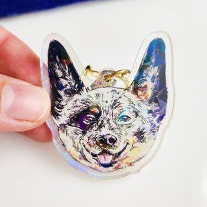 Australian Cattle Keychain, Cute Animal Watercolor Illustration, Star Gold